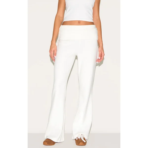 Cream Super Soft Foldover Waist Flare Lounge Pants