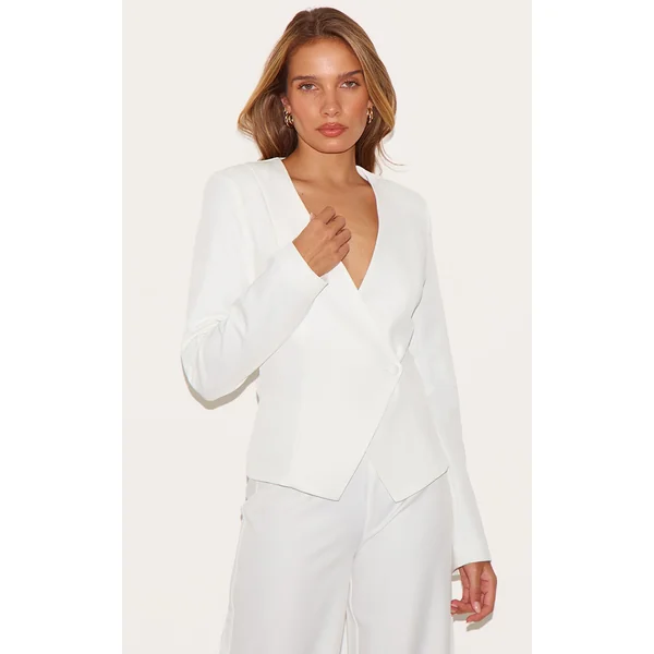 Cream Tailored Cinched Woven Asymmetric Blazer