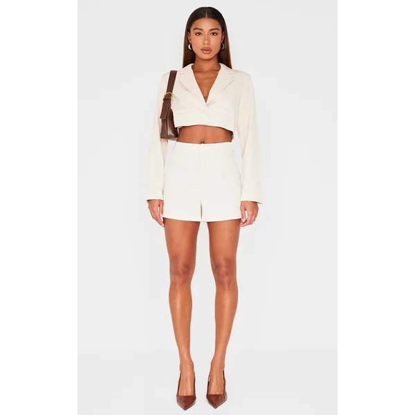 Cream Tailored High Waist Shorts