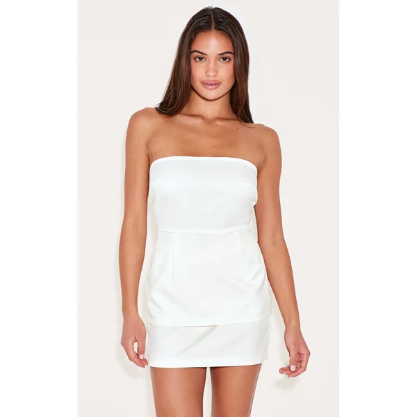 Cream Tailored Woven Bandeau Top