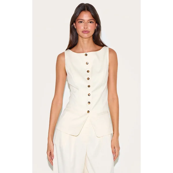Cream Tailored Woven Boatneck Vest