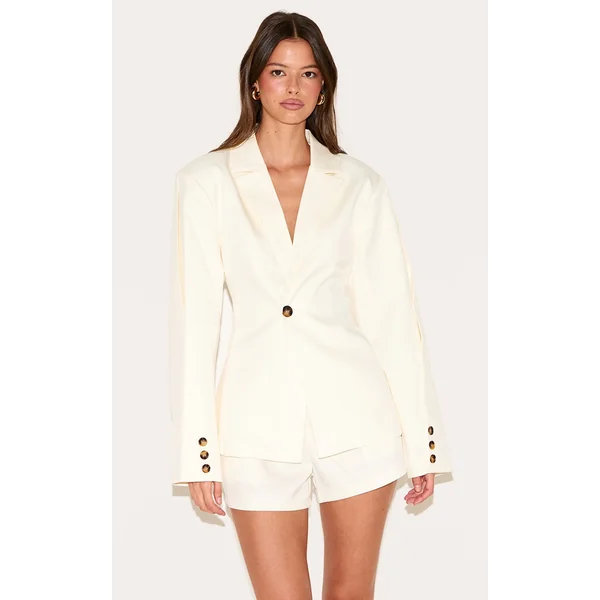 Cream Tailored Woven Cinch Waist Blazer