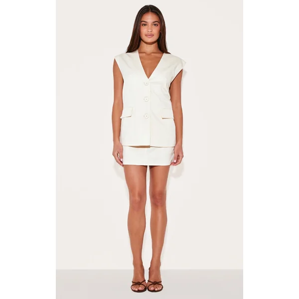 Cream Tailored Woven Mini Skirt