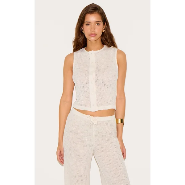 Cream Textured Button Up Vest