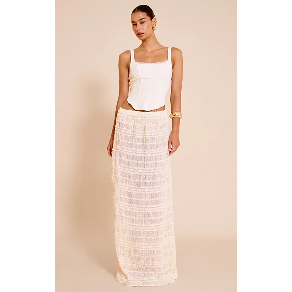 Cream Textured Chiffon Maxi Skirt