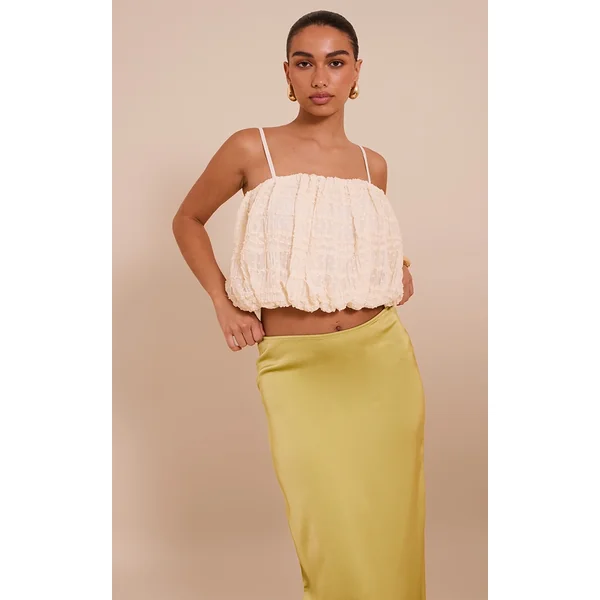 Cream Textured Chiffon Puff Ball Cami Top