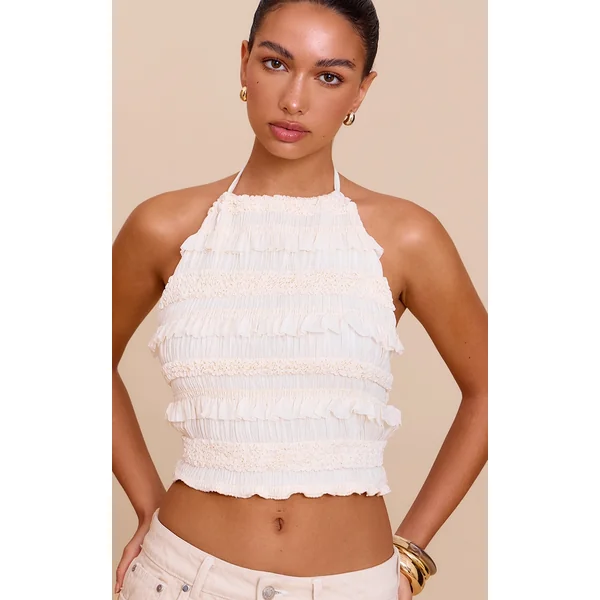 Cream Textured Chiffon Tie Back Long Top