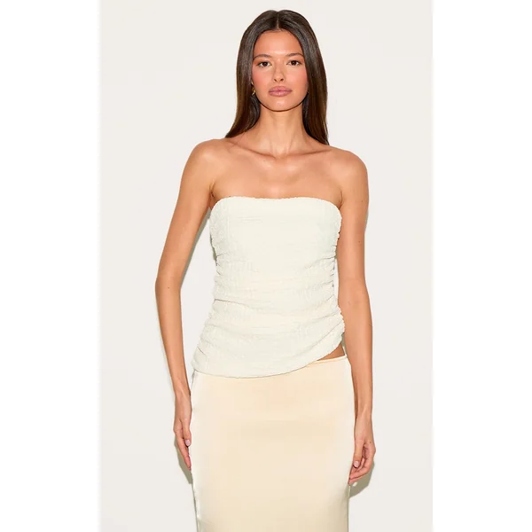 Cream Textured Double Layer Bandeau Top