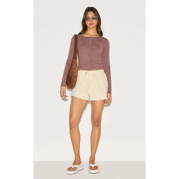 Cream Textured Jersey Drawstring Floaty Shorts