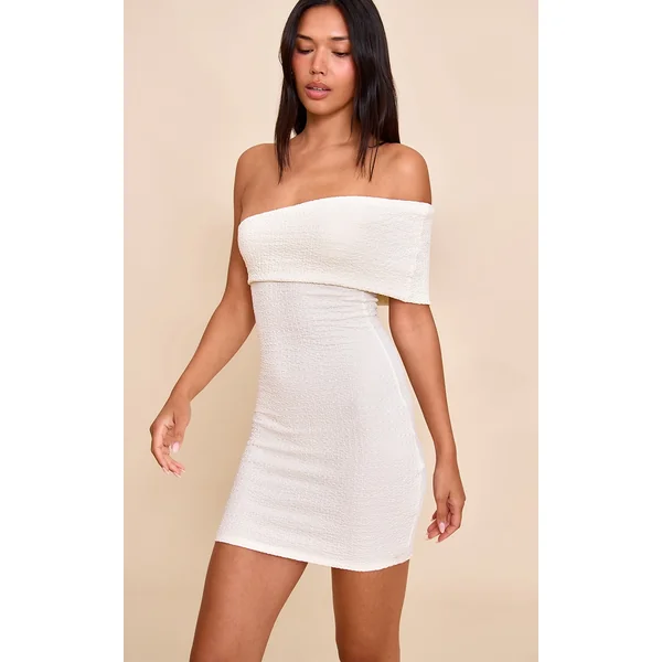 Cream Textured One Shoulder Bodycon Dress
