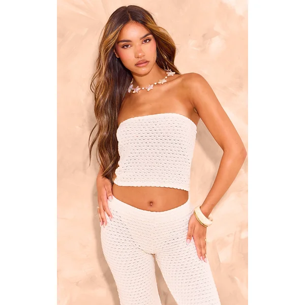 Cream Textured Rib Cropped Bandeau
