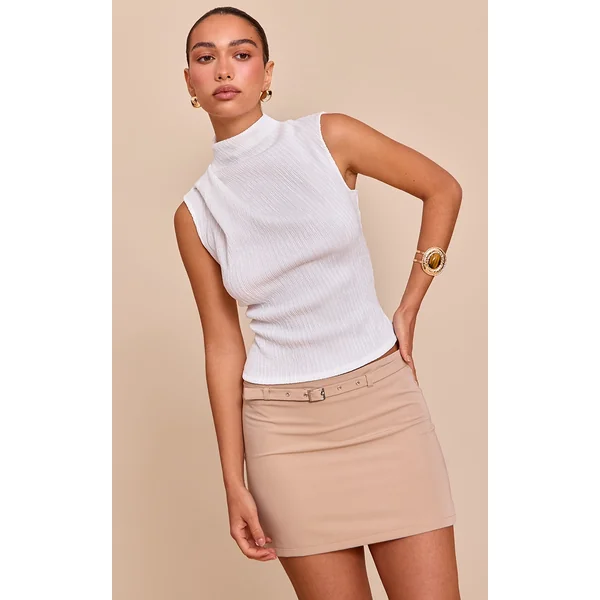 Cream Textured Ruched Detail Long Top