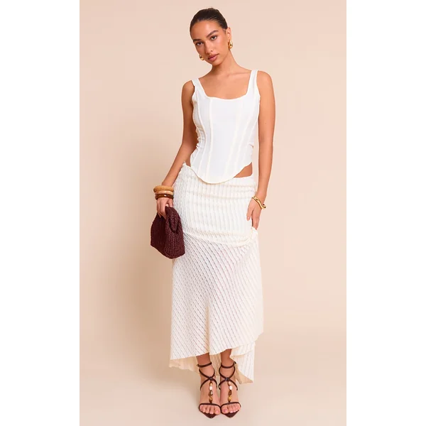 Cream Textured Seam Detail Lace Maxi Skirt