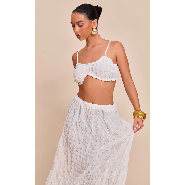 Cream Textured Shirred Bralette