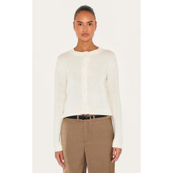 Cream Thick Knit Button Up Cardigan