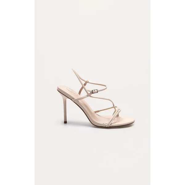 Cream Wide Fit Pu Strappy Asymmetric Buckle High Stiletto Heeled Sandals