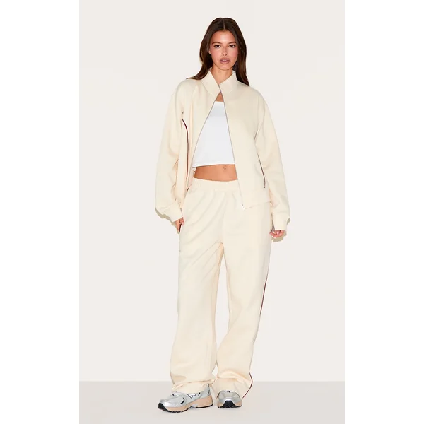 Cream Wide Leg Contrast Seam Sweatpants