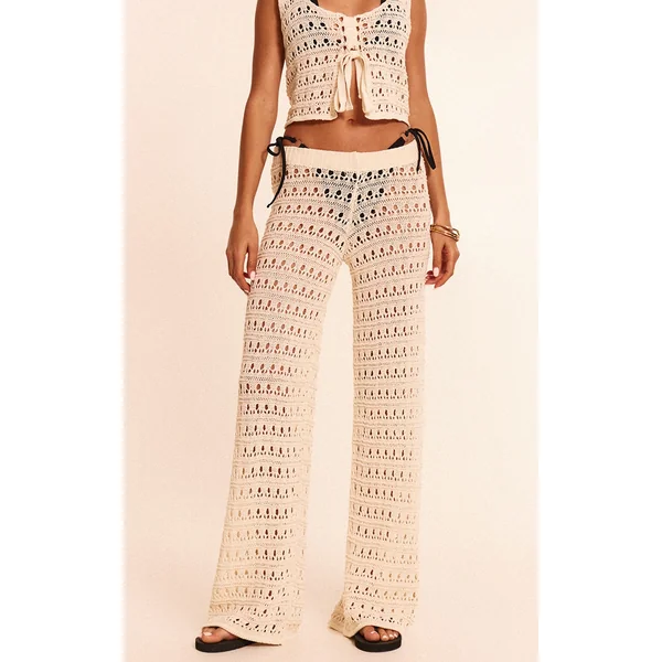 Cream Wide Leg Crochet Beach Pants
