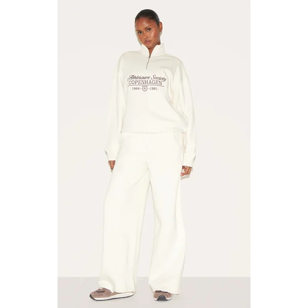 Cream Wide Leg Rib Tape Sweatpants