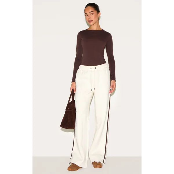 Cream Wide Leg Tape Detail Sweatpants