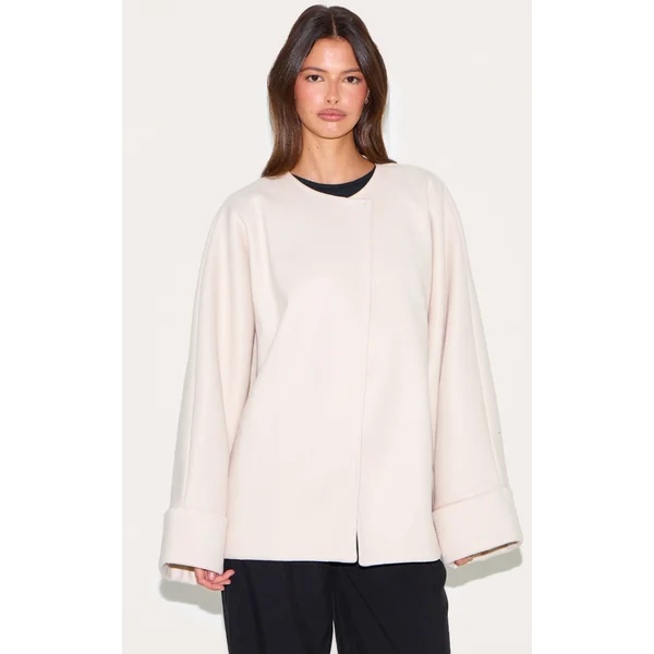 Cream Wool Look Batwing Jacket
