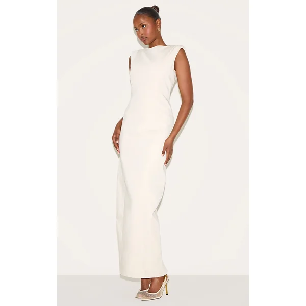 Cream Woven Boat Neck Maxi Dress