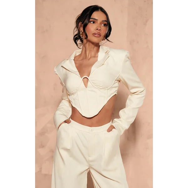 Cream Woven Corset Under Wire Cropped Blazer