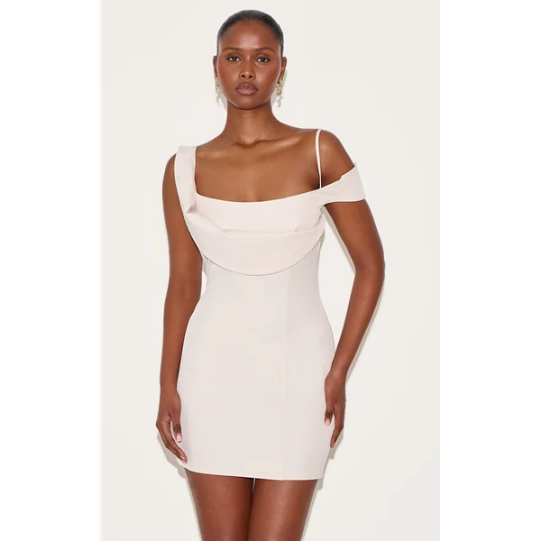 Cream Woven Drape Mini Dress