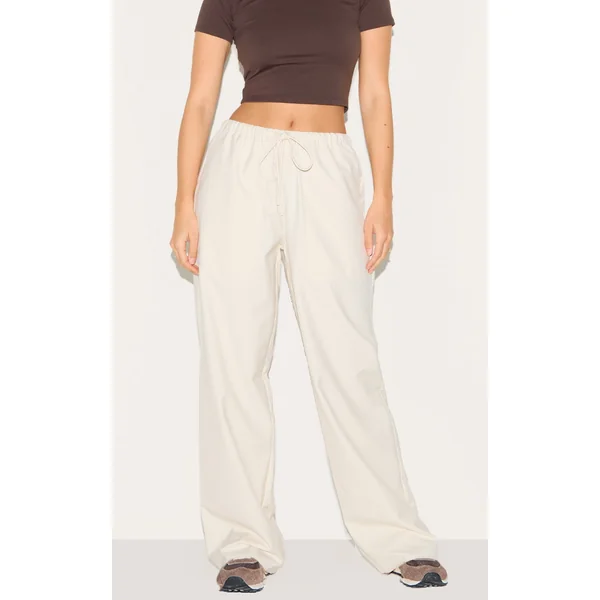 Cream Woven Drawstring Low Rise Relaxed Pants