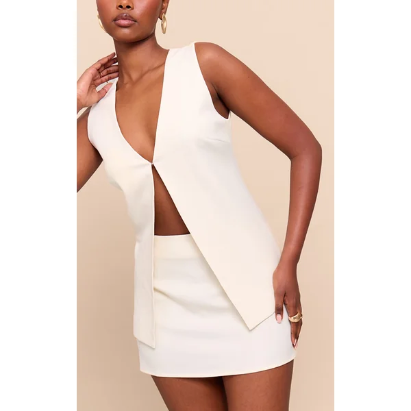 Cream Woven Tailored Hook And Eye Vest