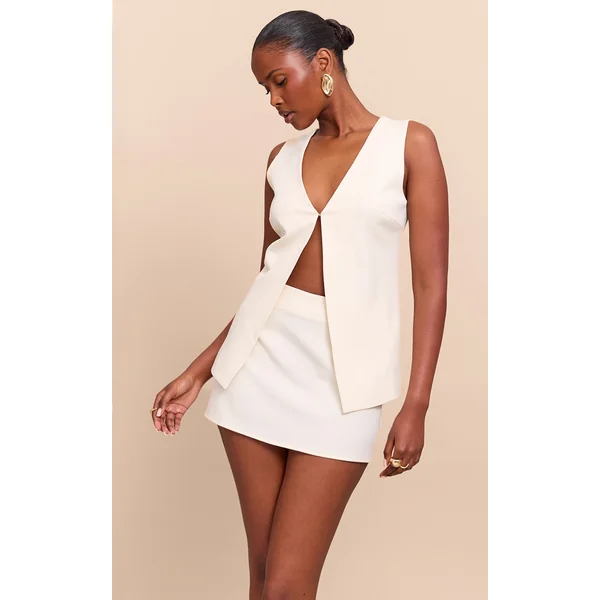 Cream Woven Tailored Mid Rise Mini Skirt