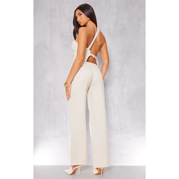 Cream Woven Tailored One Shoulder Long Top