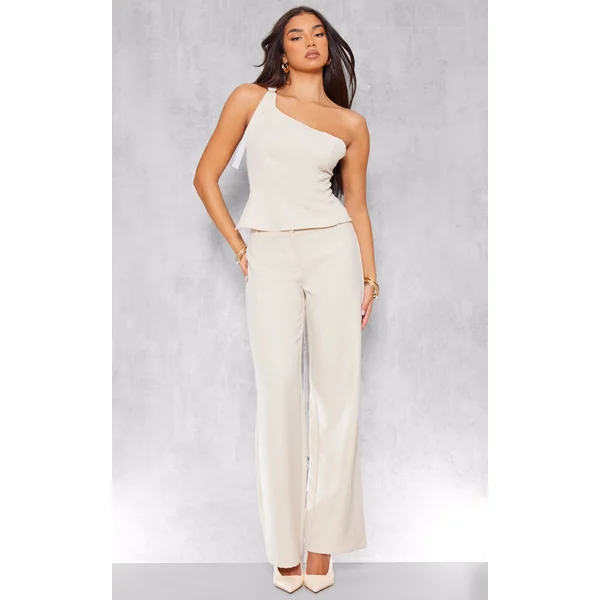 Cream Woven Tailored Wide Leg Belt Detail Pants