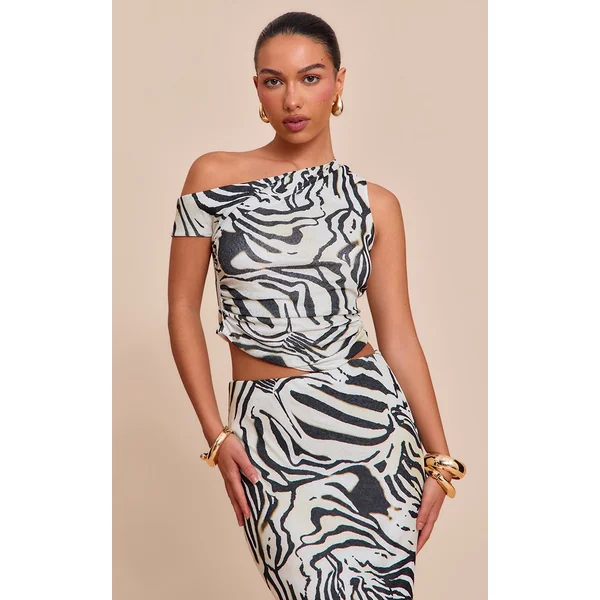 Cream Zebra Print Onion Sleeveless Asymmetric Hem Top