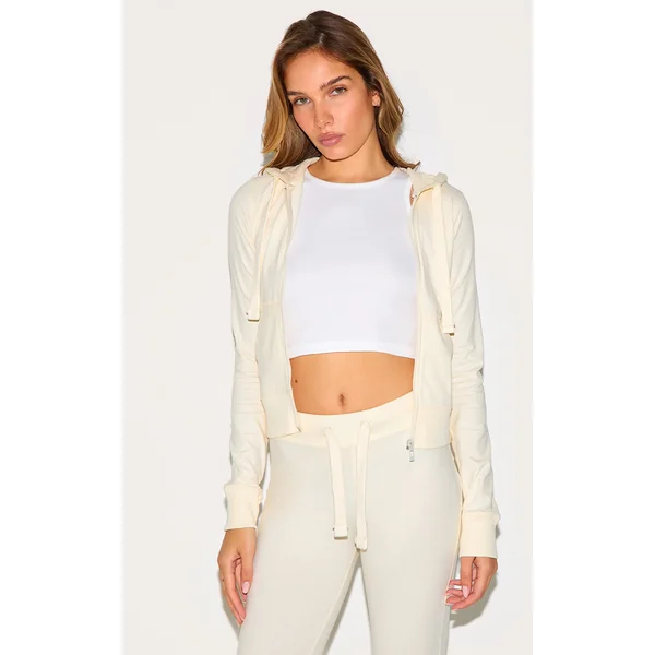 Cream Zip Up Fitted Track Top