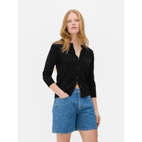 Crew Neck Cardigan - Black