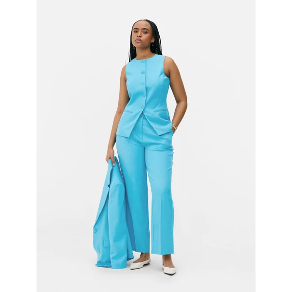 Crew Neck Long Vest - Aqua