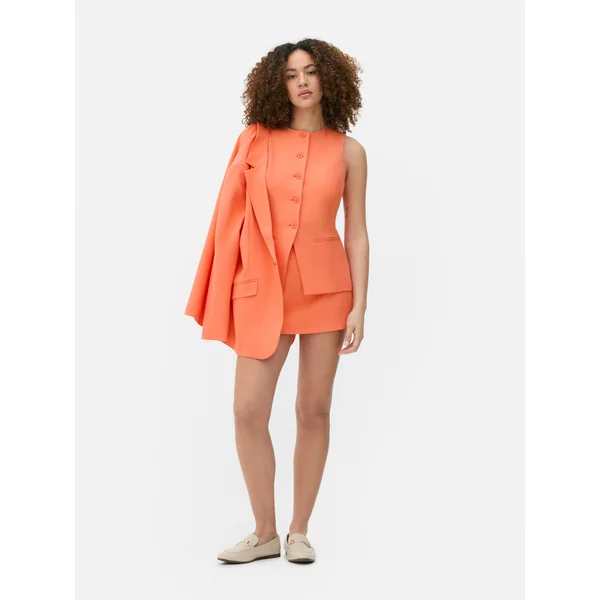 Crew Neck Long Vest - Orange