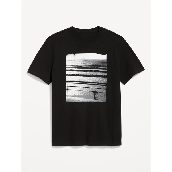 Crew-Neck Graphic T-Shirt - Black (Surfer Photo Graphic)