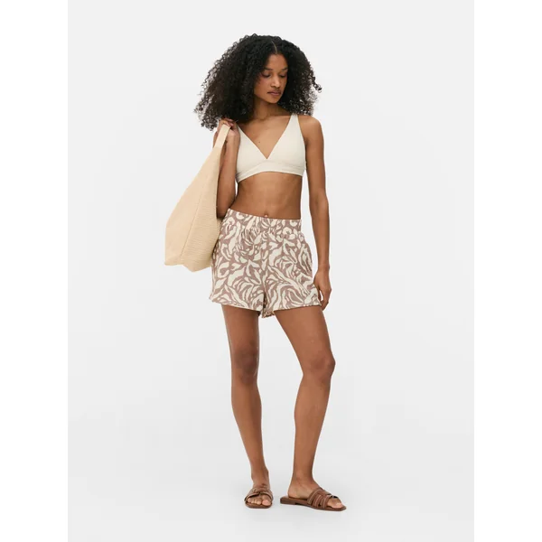 Crinkle Print Shorts - Tan