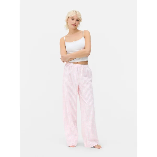 Crinkle Wide Leg Pajama Pants - Light Pink