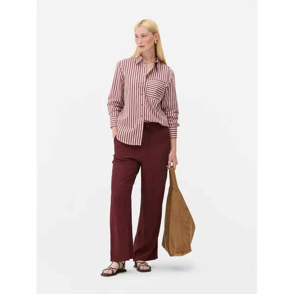 Crinkle Wide Leg Pants - Dark Red