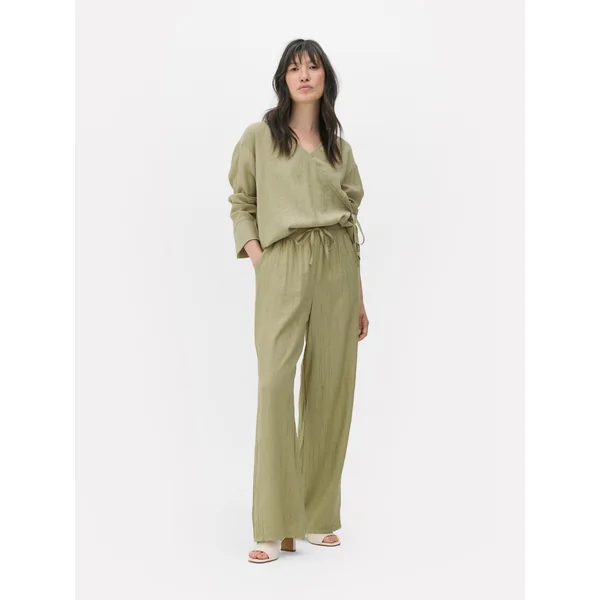 Crinkle Wide Leg Pants - Light Green