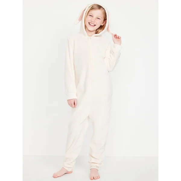 Critter Sherpa Hooded One-Piece Pajamas for Girls - Bunny Hop