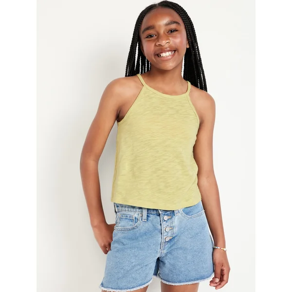 Crochet Back Halter Tank Top for Girls - LEMONGRASS