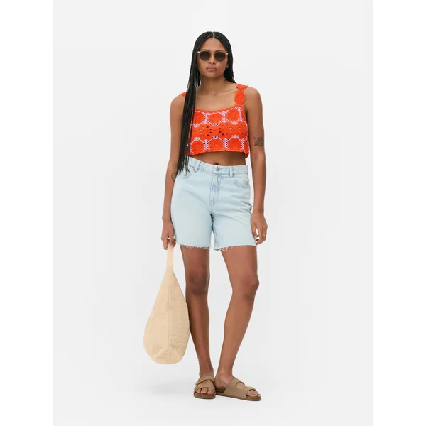 Crochet Square Neck Crop Top - Multi