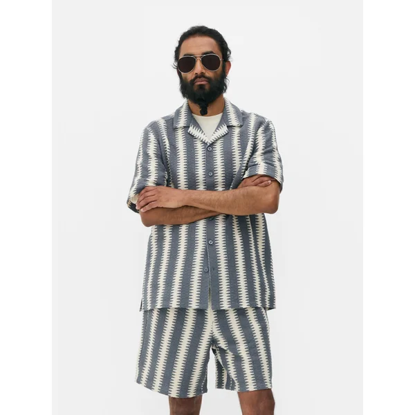 Crochet Striped Shirt - Blue