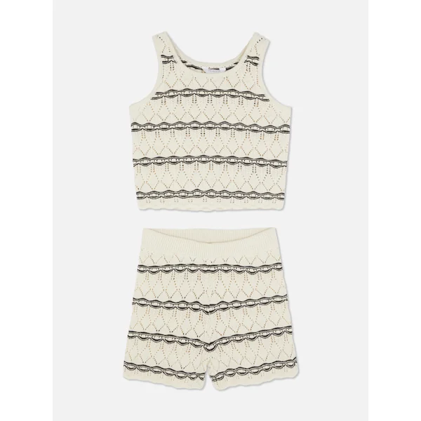 Crochet Top and Shorts Set - Ivory