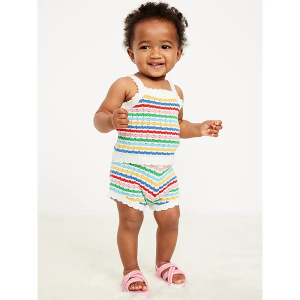 Crochet-Knit Cami Top and Shorts Set for Baby - Multi Stripe