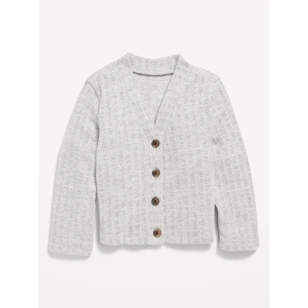 Cropped Button-Front Cardigan Sweater for Toddler Girls - Heather Gray